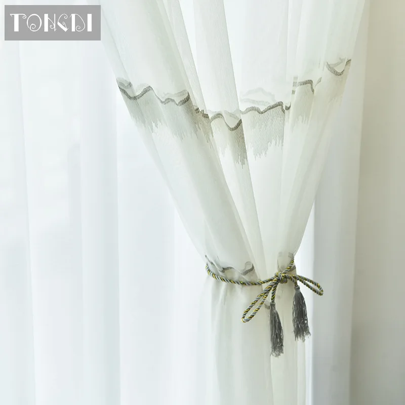 TONGDI элегантный цветочный полосатый Европейский вышитый прозрачный белый тюль