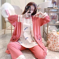 2021 autumn nursing pajamas korean cotton sexy 3pcsset maternity sleepwear postpartum breastfeeding pregnancy nightwear