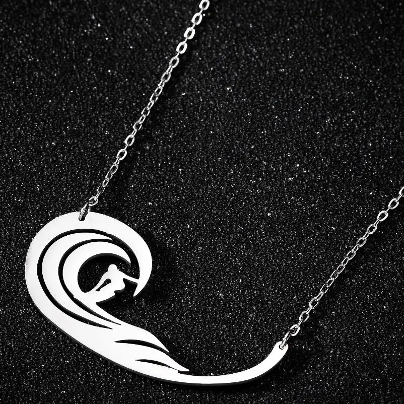 

Stainless Steel Choker Personalize Surf Necklaces for Women Men In the Wave Surfing Necklace Unisex Male 2020