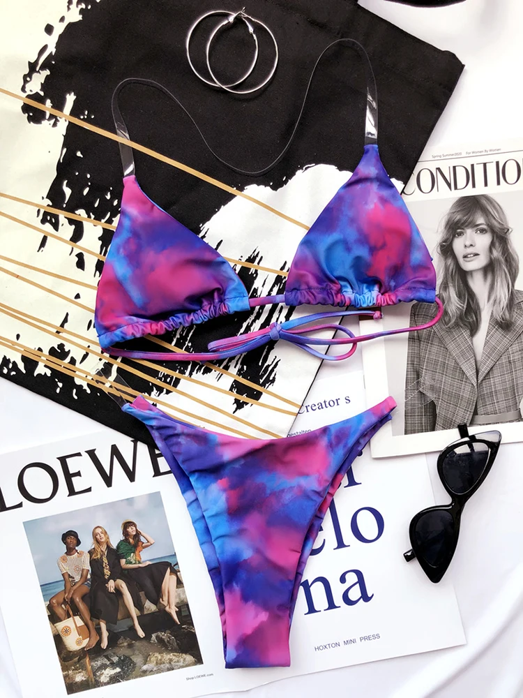 

ZTVitality Tie Dye Push Up Bikini 2020 New Arrival Halter Padded Bra Bandage Bikinis Sexy Swimsuit Female Swimwear Women Biquini