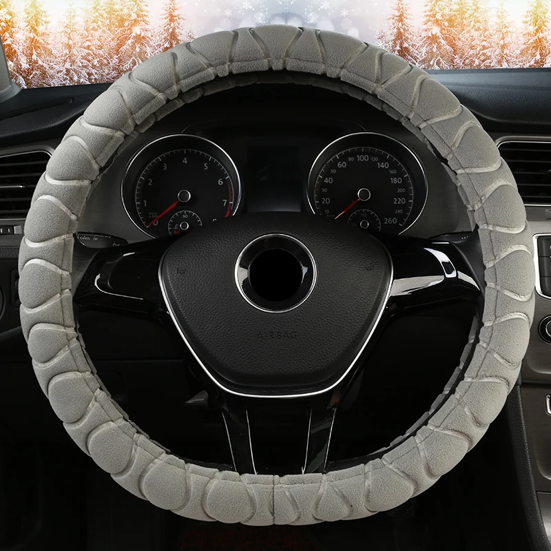 D shape Gray Зимняя плюшевая крышка рулевого колеса для Polo sedan Golf 3 4 5 6 7 Jetta Passat Touran Touareg Phaeton Scirocco автомобильные аксессуары - Название цвета: D shape Gray