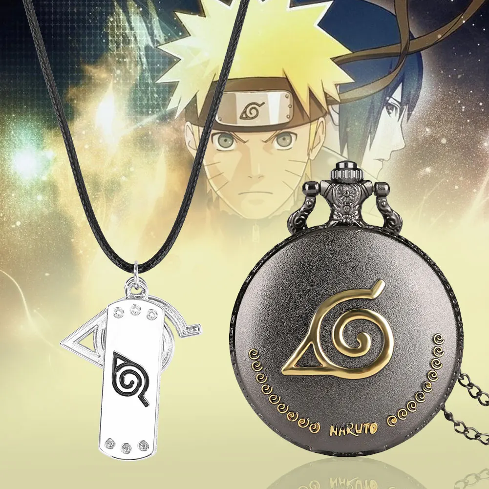 Anime Pocket Clock Cartoon Mens Retro Bronze Quartz Pocket Watch White Roman Numeral Dial Kids Fashion Leather Pendant Gift Set