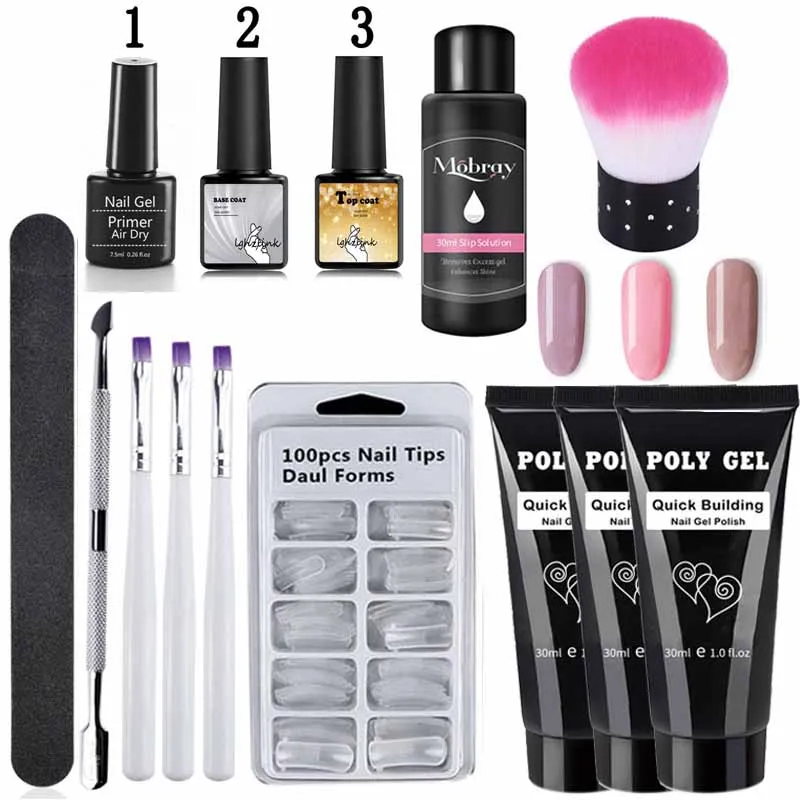 14 шт./компл. polygel набор для ногтей с лампой, а так же 30 г поли геля Soak Off гель для наращивания ногтей быстрое строительство Polygel с украшением в виде кристаллов; Прозрачная Жесткая Poli гель набор - Цвет: Poly Set1-14pcs