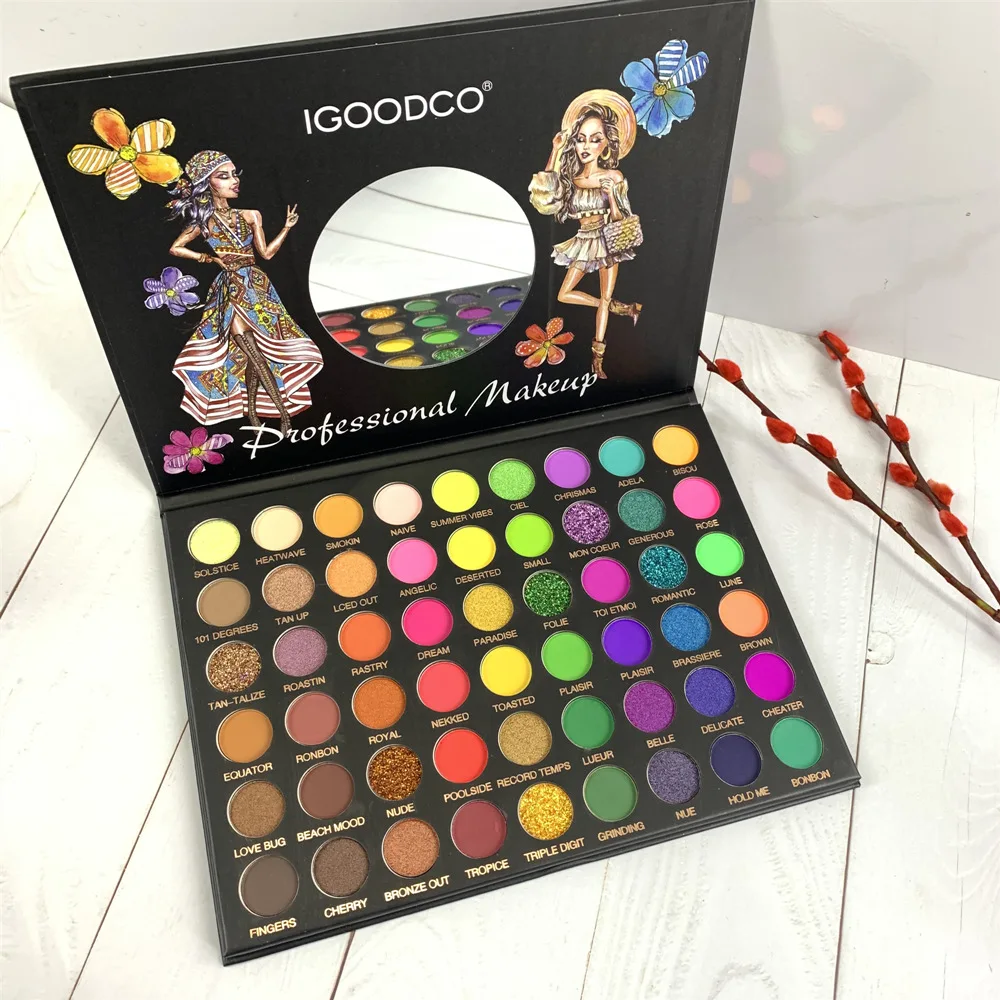 

54 Color Matte Tropical Rainforest Pattern Shimmer Matte Sequined Large Plate Multicolor Eye Shadow Plate Makeup