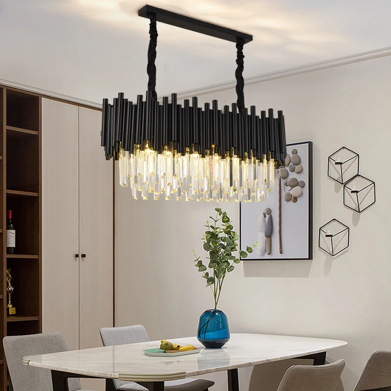 Candelabro de cristal moderno para decoración del hogar, lámpara de cristal de lujo para comedor, Isla de cocina, color negro, Diseño ovalado