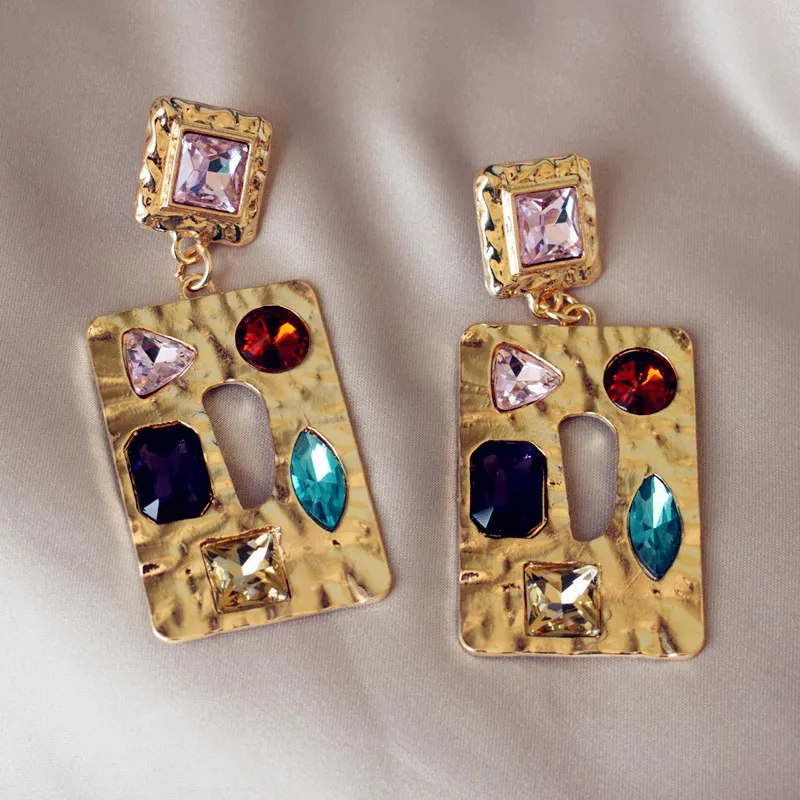 Лидер продаж Винтажные висячие серьги из сплава с кристаллами треугольные