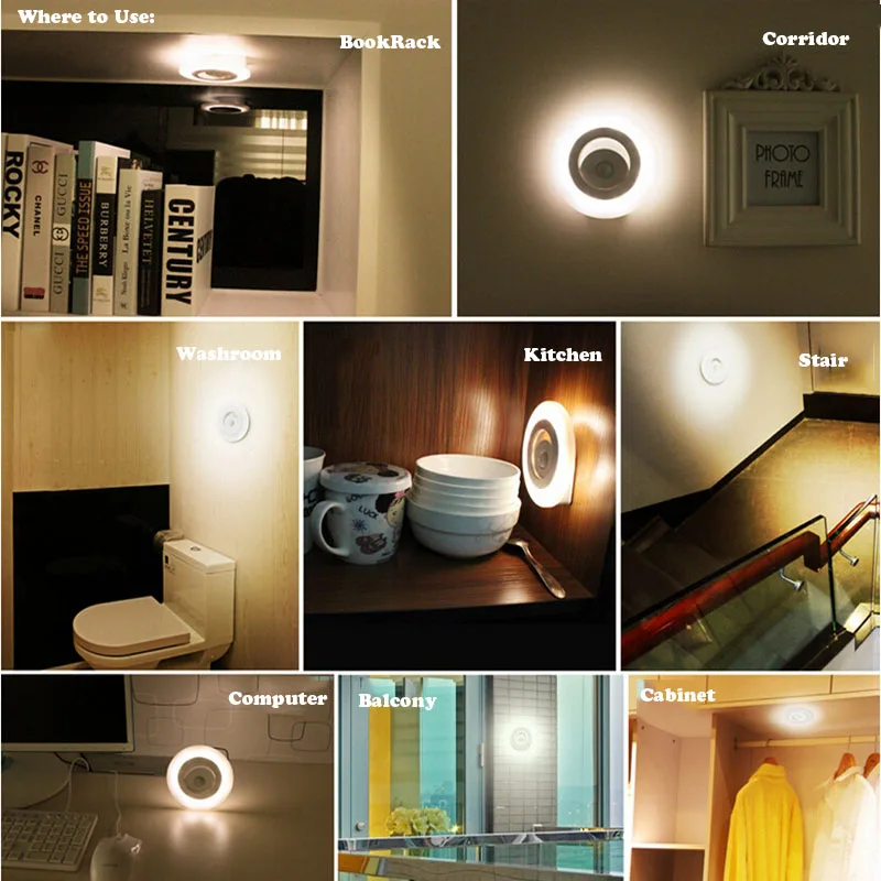 10pcs/lot battery powered motion sensor LED Cabinet Light Day & night light Sensor LED Corridor Lamp Movable LED Wall Light