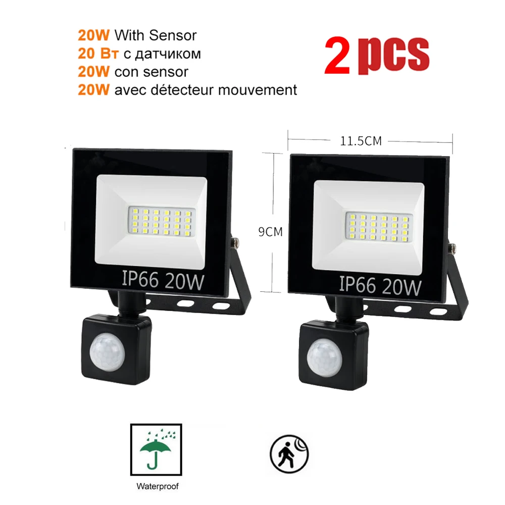 

1-2pcs 220V 10-100W LED FloodLight Spotlight Exterior Street wall reflector Lamp Garden Led LED Lights Bright Motion Sensor Gard