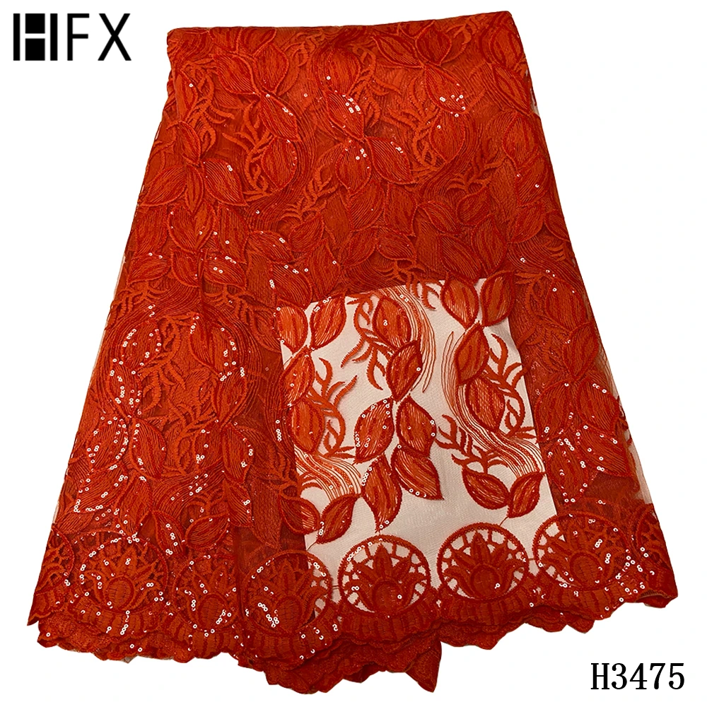 

HFX African Sequins Lace Fabric 2020 High Quality African Lace Fabric with Sequins French Lace Fabric for Woman Wedding H3475
