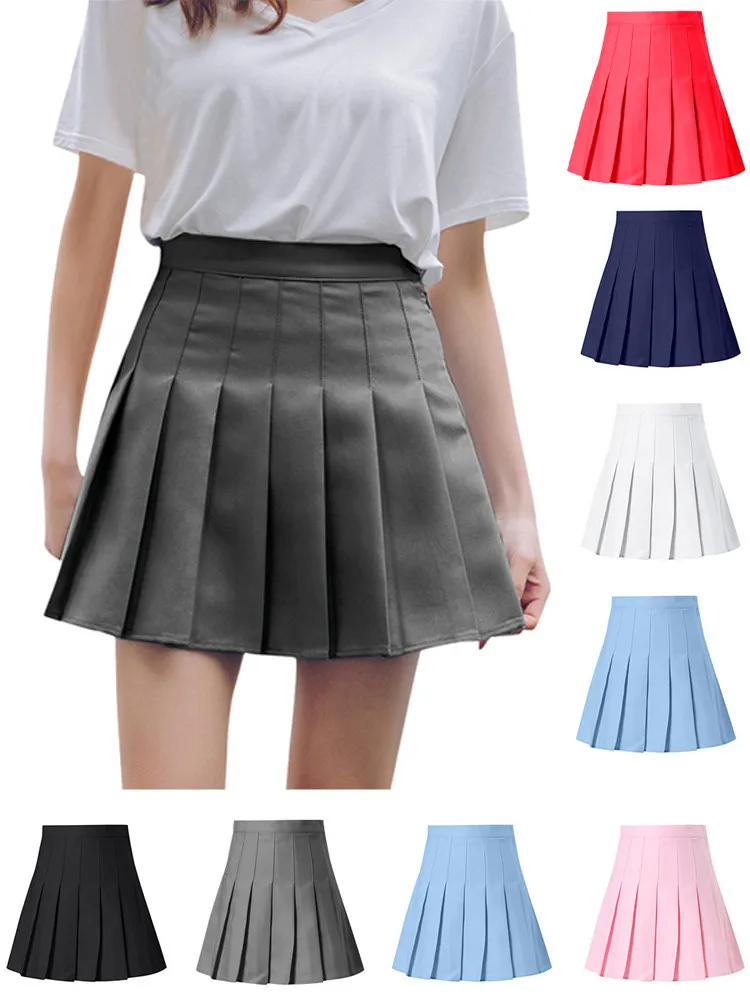 Розовая плиссированная сатиновая юбка летняя мини с высокой талией женская мода