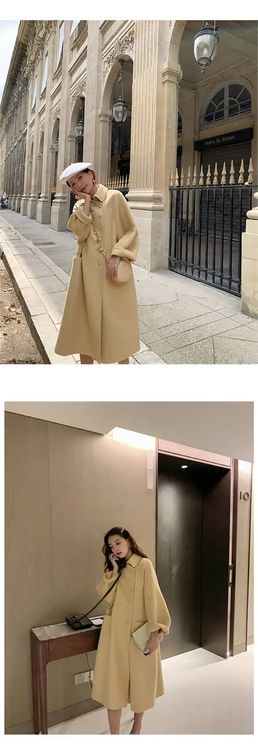 New High Grade Double-Sided Woolen Coat In Long Wool Coat Doll Collar Fashion A-Line Loose Woolen Coat Women Winter Warm