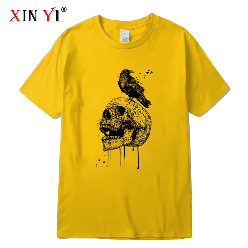 

XIN YI Men's high quality t-shirt 100% cotton loose skull print cool casual loose tshirt o-neck t-shirt male men tee shirts