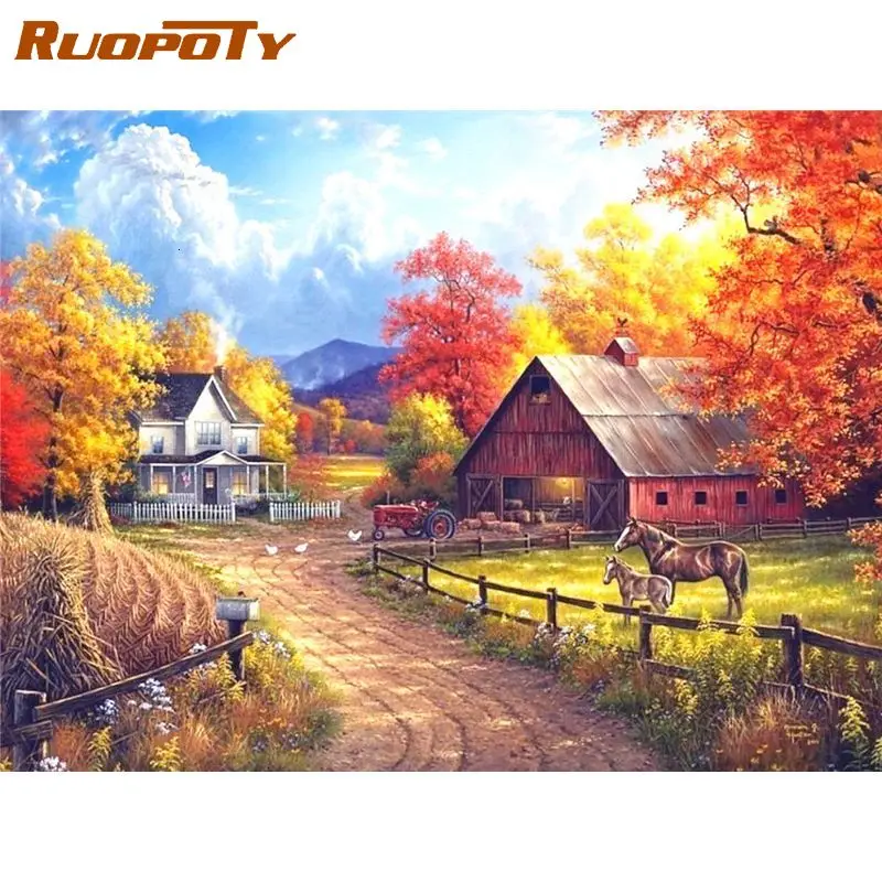 

RUOPOTY Acrylic Scenery House Painting By Numbers Framless DIY pictures by numbers On Canvas Frameless Home Decor 60x75cm