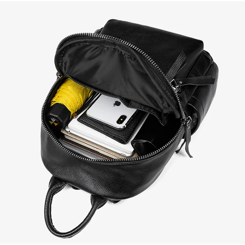 

Genuine Leather Backpack for Women High Quality Simple Black Wear-resistant Female Backpacks Anti-theft Laptop Purses Mochila