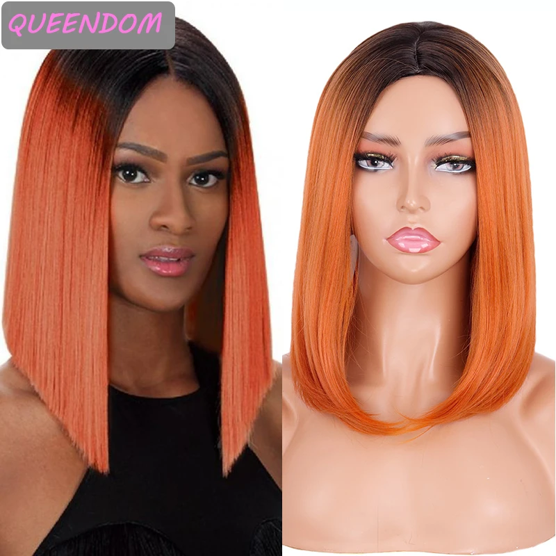 

Ombre Orange Straight Short Bob Wig Ginger Middle Part Synthetic Wig Heat Resistant Shoulder Length Cosplay Wig for Black Women
