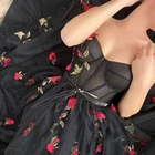 UZN Новое поступление черное милое атласное и Тюлевое платье для выпускного вечера элегантное ТРАПЕЦИЕВИДНОЕ цветочное аппликация вечернее платье размера плюс платье