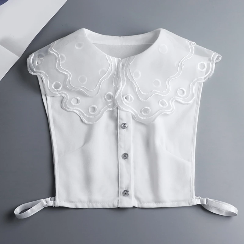 

Women 2Pcs Double Layer Lapel False Collar Dickey with Fake Sleeves Wristband N58F