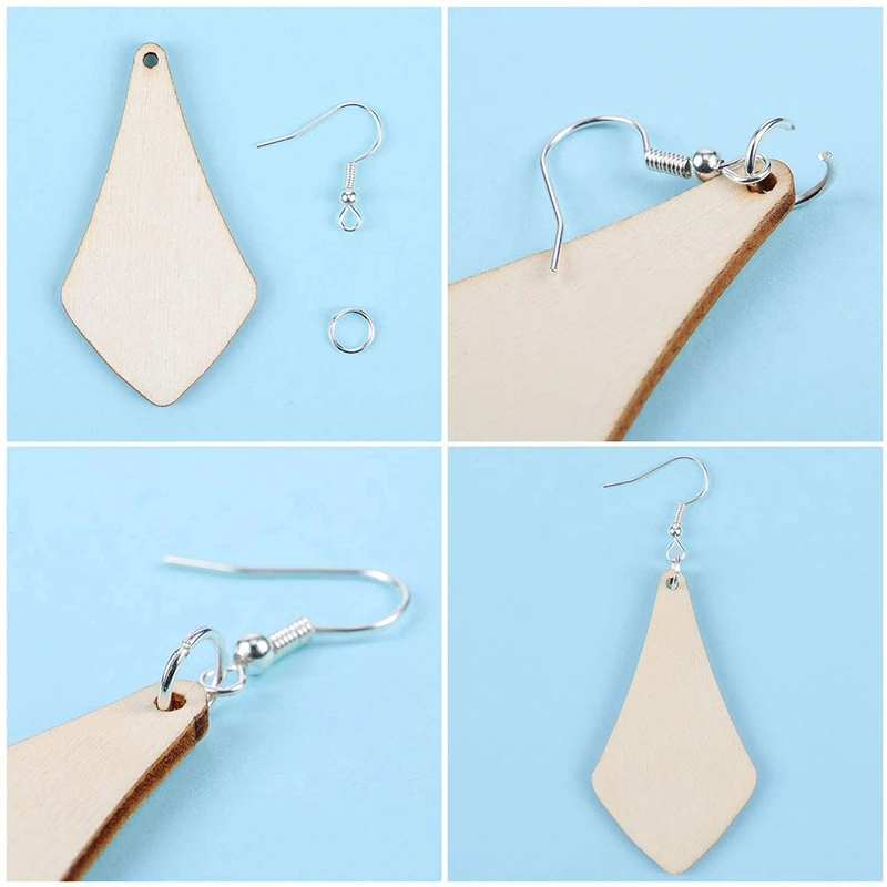 

120 Pieces Wood Earring Pendant Unfinished Wooden Blanks with 120 Earring Hooks for Earrings Jewelry DIY Craft Making