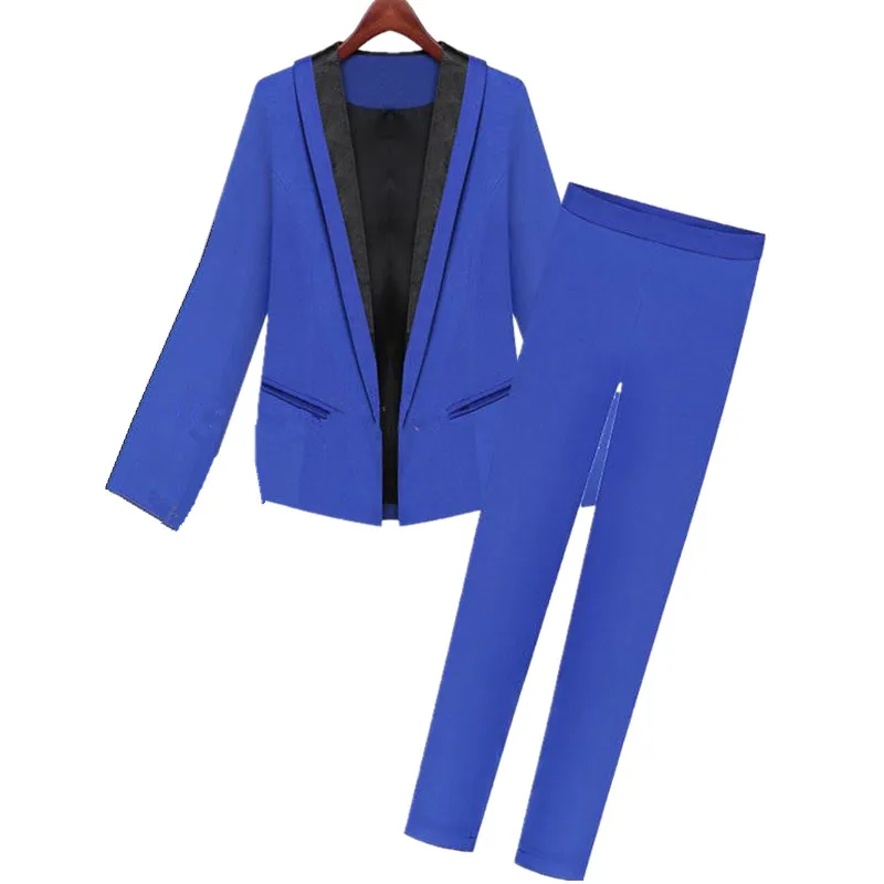 

Womens Suits Blazer with Pants Office Uniform Designs Women Elegant Formal Pant Suits for Weddings Royal Blue Suit Black Edge