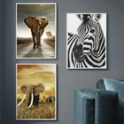 Слон Зебра Лев Жираф носорог черный белый животное холст картина художественный Принт плакат картина стены Скандинавское украшение