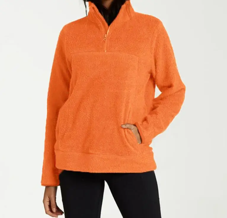 

New style women's fall/winter pullover solid color casual zipper fleece sweatshirt