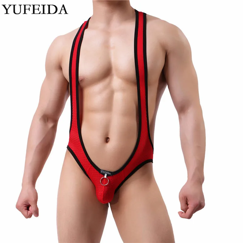YUFEIDA, мужское нижнее белье, комбинезон, боди, сексуальные мужские майки, дышащие, борцовка, майка, открытая спина, трико, трусы с выпуклой сумкой