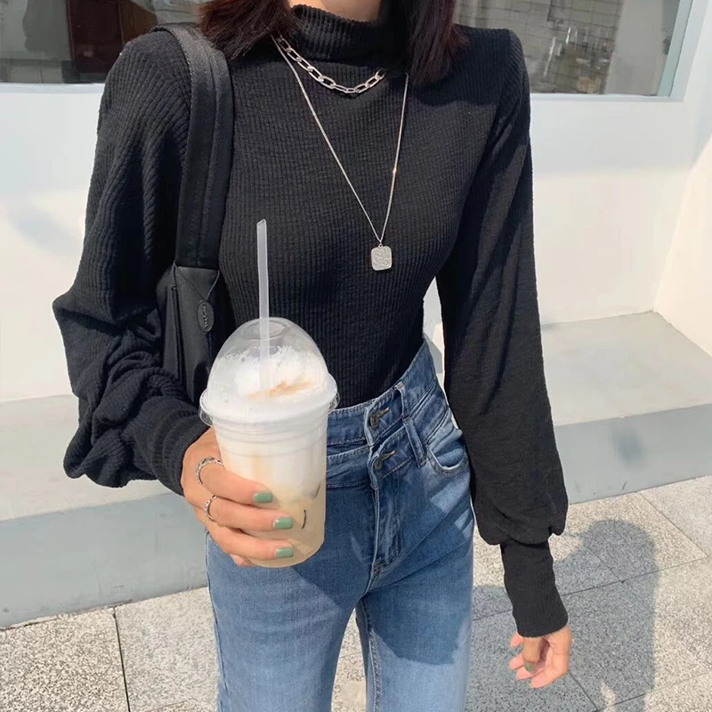 

Толстая футболка Осенняя женская обувь зимняя обувь Ins блузка новый западный Стиль размера плюс с высокой горловиной нижнее белье трикотаж...