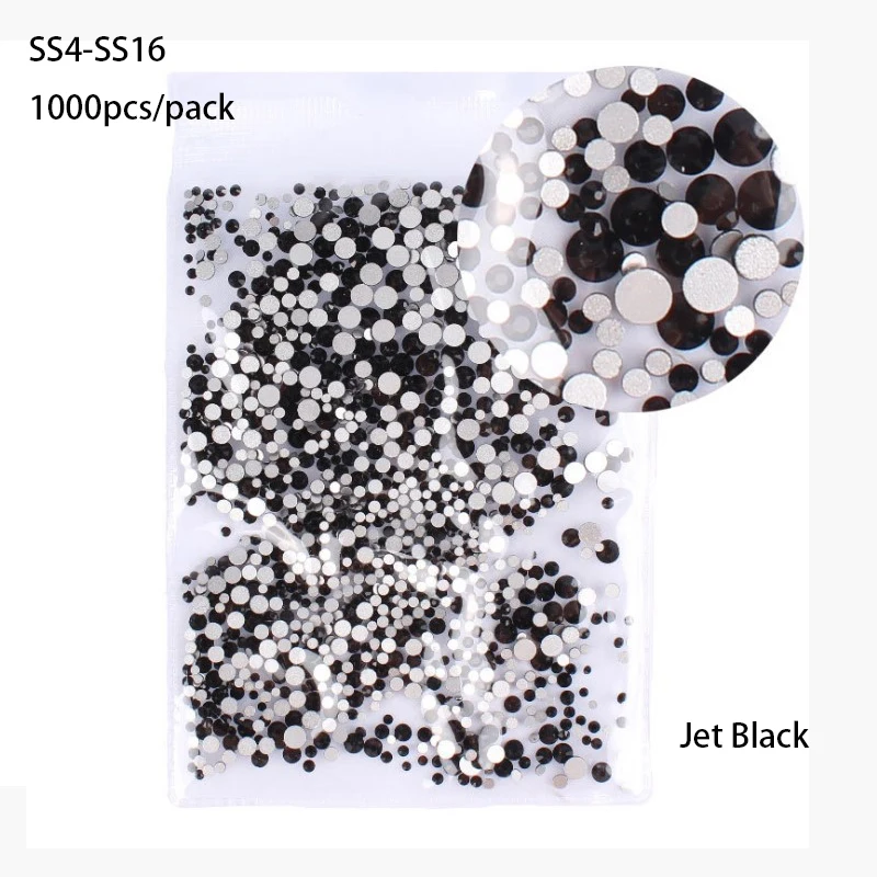 Jet Black 1000pcs SS3-SS30 Супер Блестящий Кристалл AB аксессуары плоская задняя сторона стекло Хамелеон Стразы для ногтей для шармов 3D украшения для ногтей - Цвет: Jet Black 1000pcs