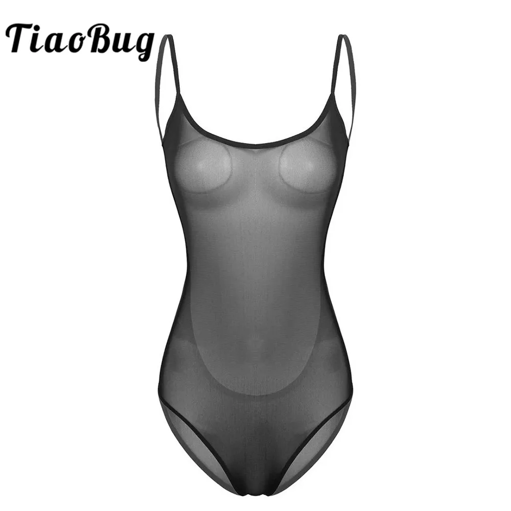 

TiaoBug Hot Sexy Women Bodysuit See Through Sheer Mesh Lingerie Spaghetti Straps Backless Transparent Nightwear Bodystockings