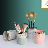 home decor nordic marbled ceramic storage tube spoon cosmetic pencil storage jar multifunction home desk decoration gift