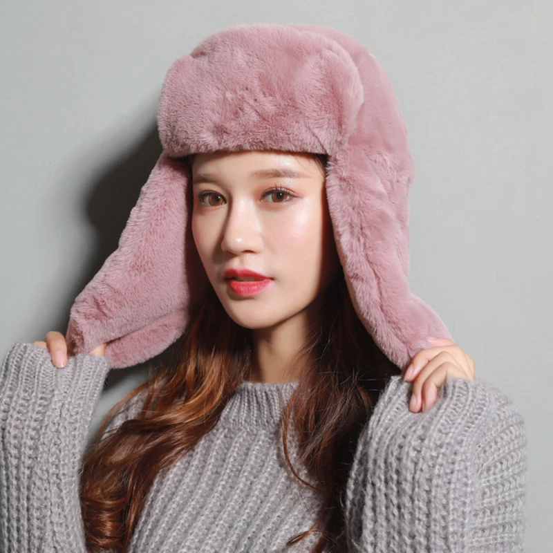 

5 Colors Unisex Winter Warm Hat Russia Thick Lining Ski Windproof Solid Fashion Plush Casual High Quality Warm Earmuffs Cap
