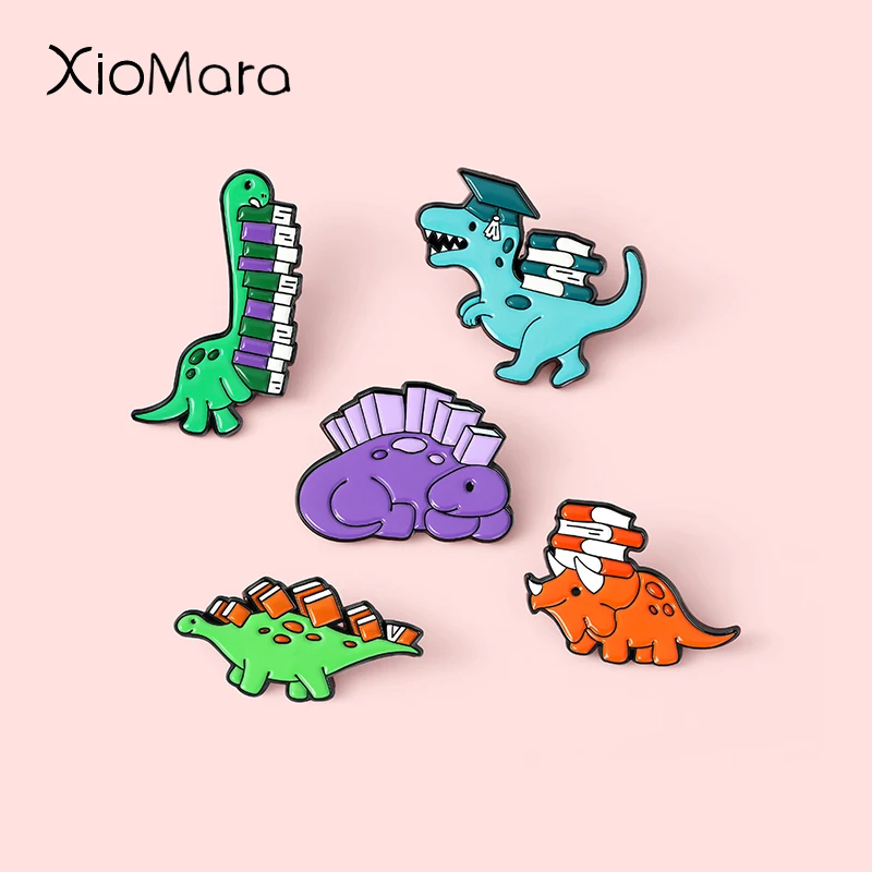 

Doctor Dinosaur Enamel Pins Love To Read Cartoon Book Brooches Badges Clothes Bag Cute Pins Jewelry Gift for Friends
