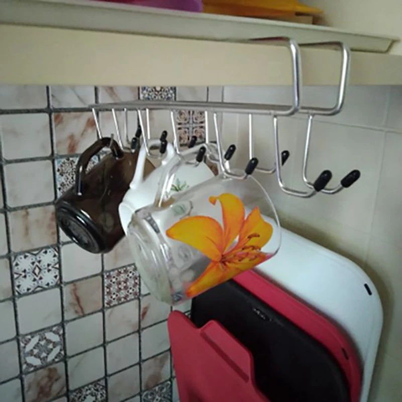 

2Pcs Stainless Steel Hooks Hanger Under Shelf Wine Glass Holder Mug Cup Holder Storage Rack Hanger Cupboard Hanging Hook