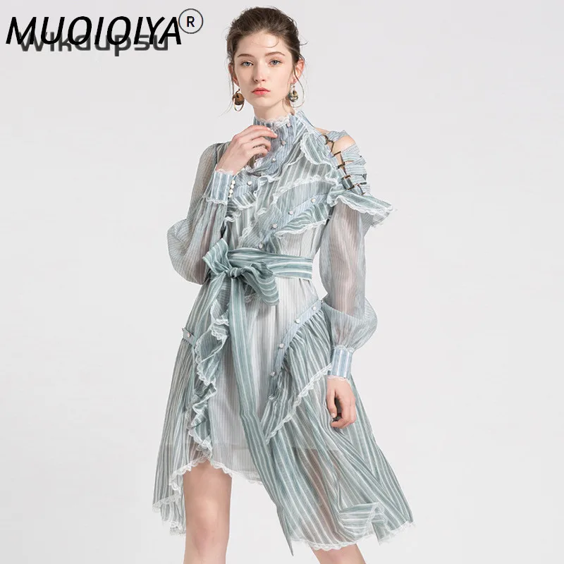 

Женское кружевное платье-рубашка, дизайнерское лоскутное платье в полоску с длинным рукавом в стиле хип-хоп, весна-лето 2021