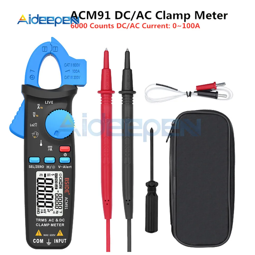 Blue BSIDE ACM91 True RMS мини цифровой клещи постоянного тока переменного тока 100A 1mA точность ремонт автомобиля Амперметр Вольтметр NCV тестер мультиметр - Цвет: Blue
