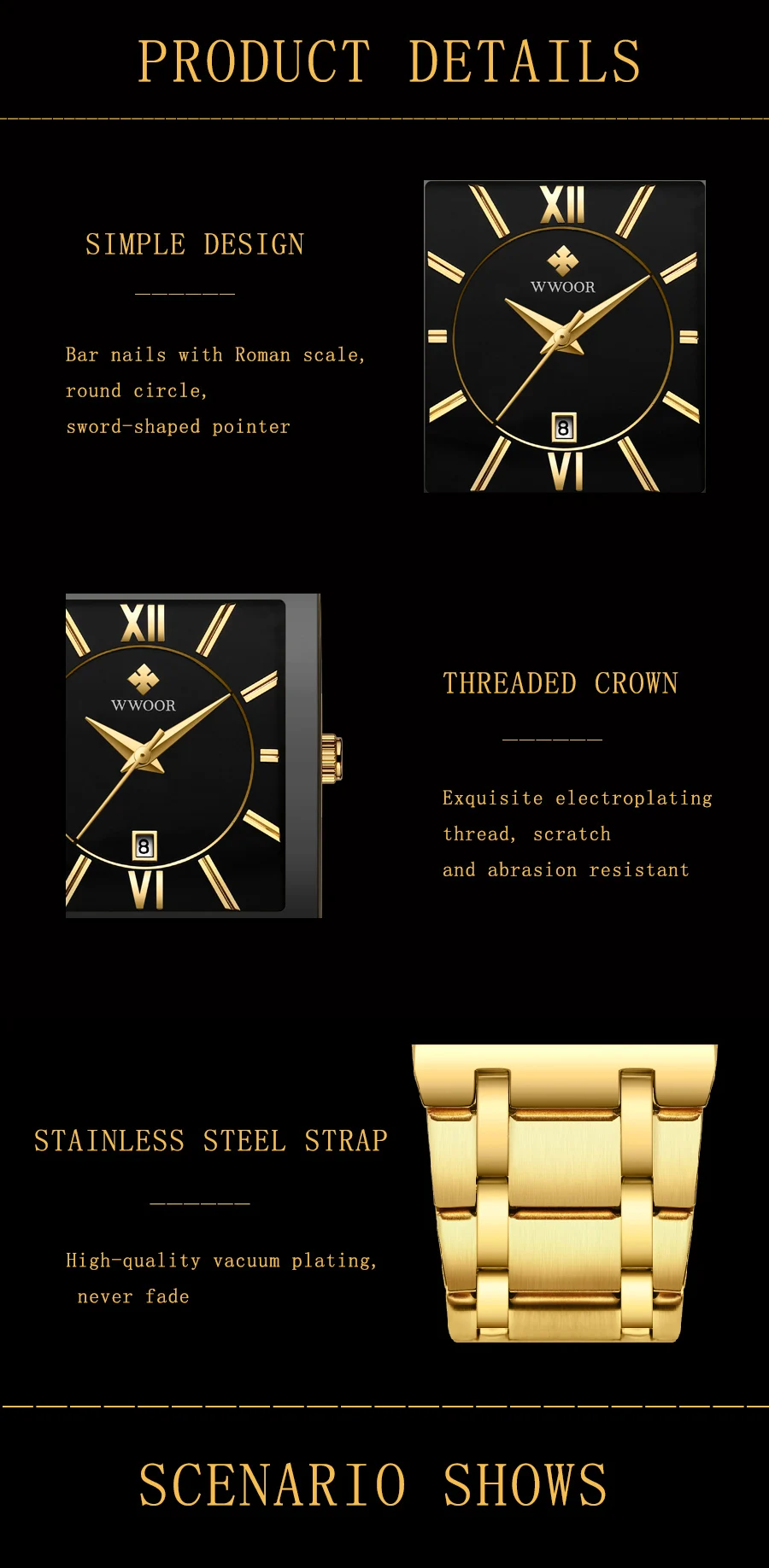 Relogio Masculino WWOOR Gold Black Watch Men Quartz Waterproof Wrist Watch For Men Fashion Square Casual Clock Male Dropshipping