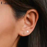 925 sterling silver fashion small fresh metal hollow star stud earrings for woman gold silver color earrings female jewelry