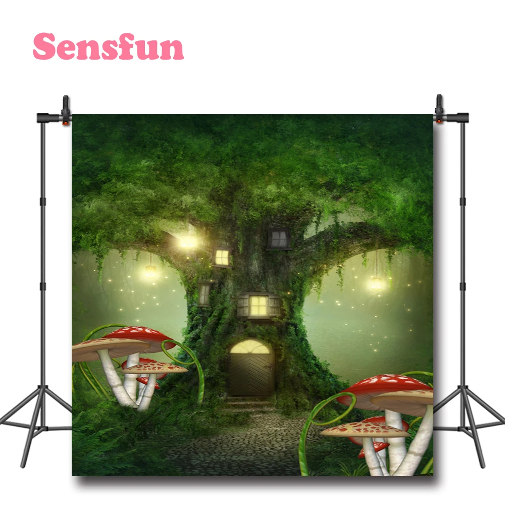 Сказочный фон для фотосъемки с зелеными деревьями лесной гриб | Электроника