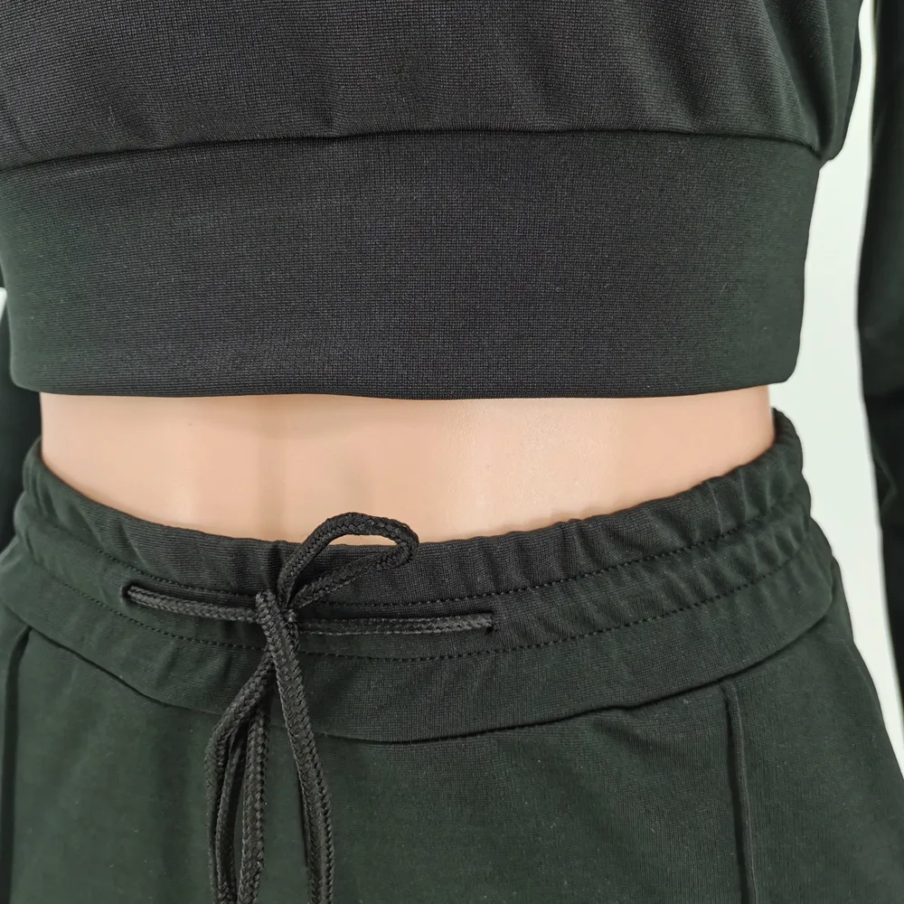 

Love Heart Embroidery Full Sleeve Skinny Crop Top and Stretchy Bodycon Pant Women's Tracksuit 2021 Casual Black 2 Piece Outfits