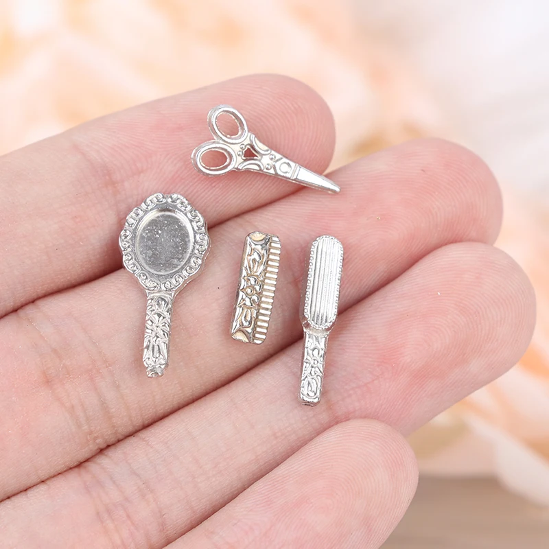 

4pcs/set 1:12 Dollhouse Miniature Practical Bathroom Accessory Comb Hair Dryer Mirror Model Building Kits Kids Toys