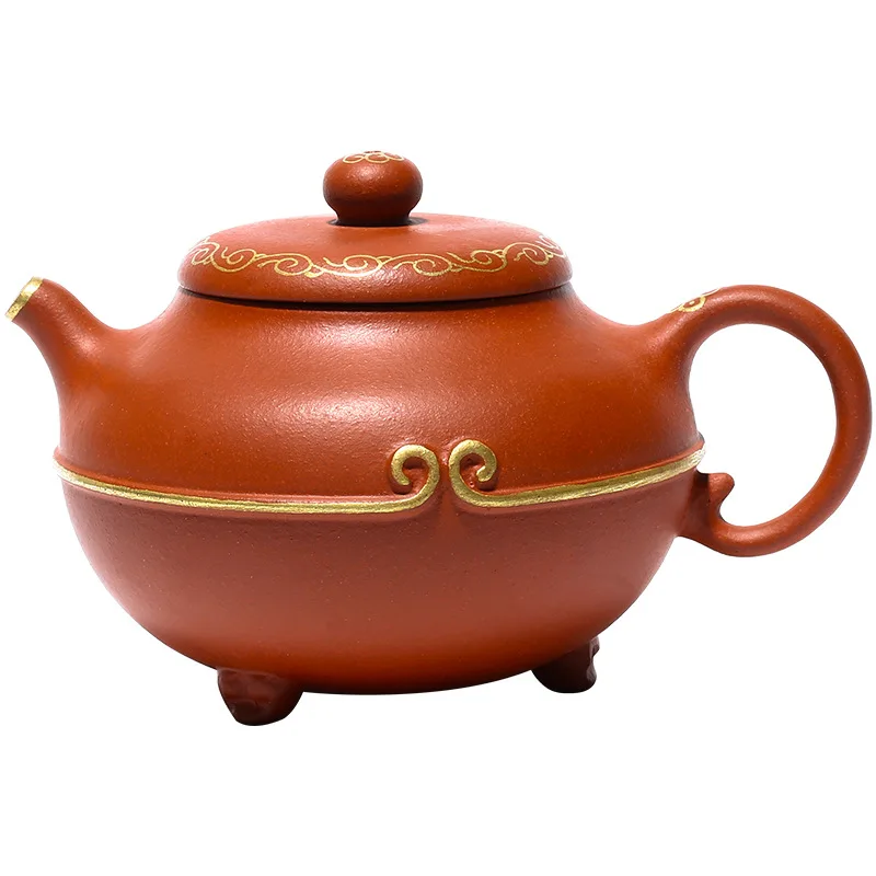 

Yixing purple clay pot handmade raw ore cement auspicious luck teapot Kung Fu Tea Set Gift