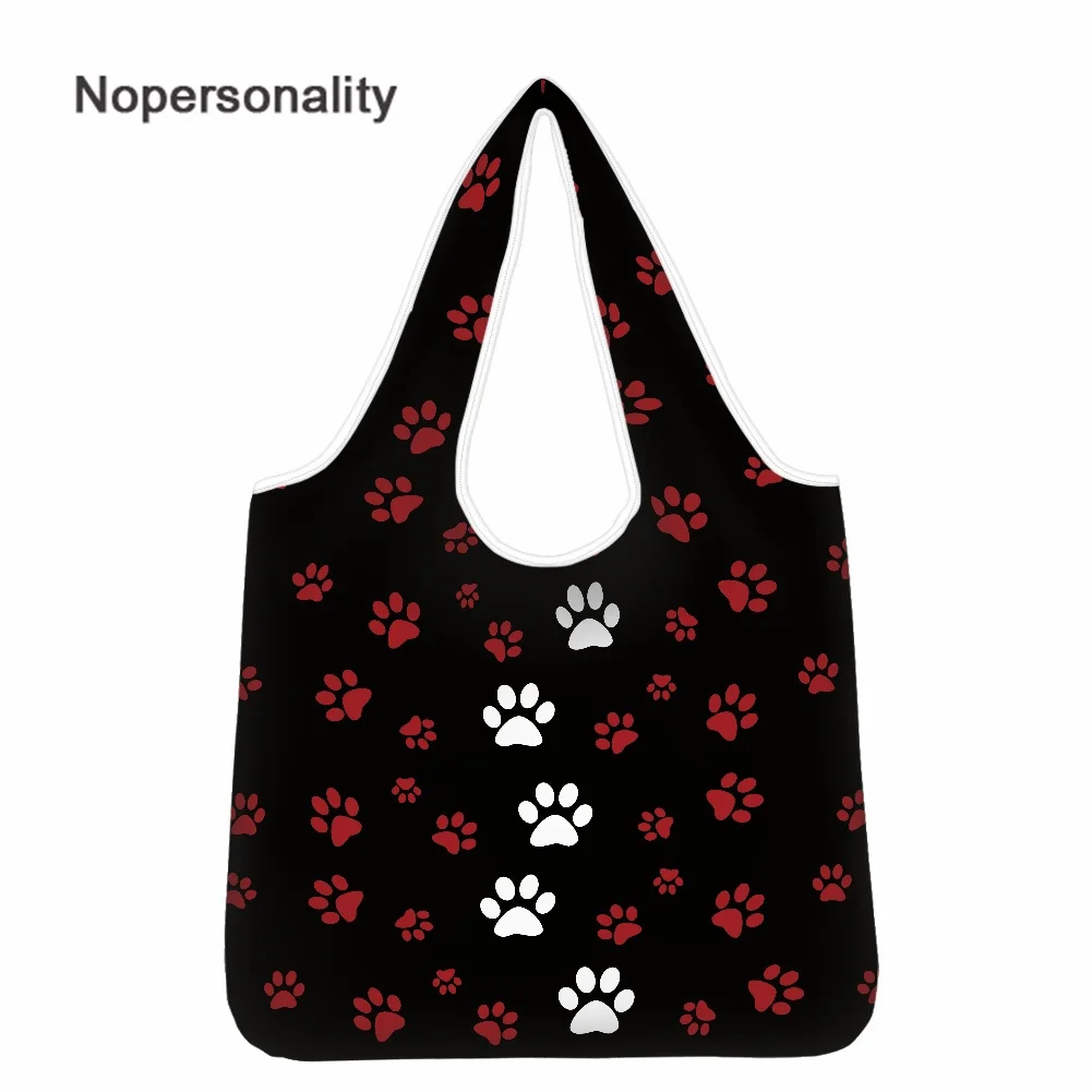 

Nopersonality Foldable Shopping Bag Colorful Dog Paw Print Shoulder Bag Portable Eco-Friendly Grocery Bags Reusable Totes