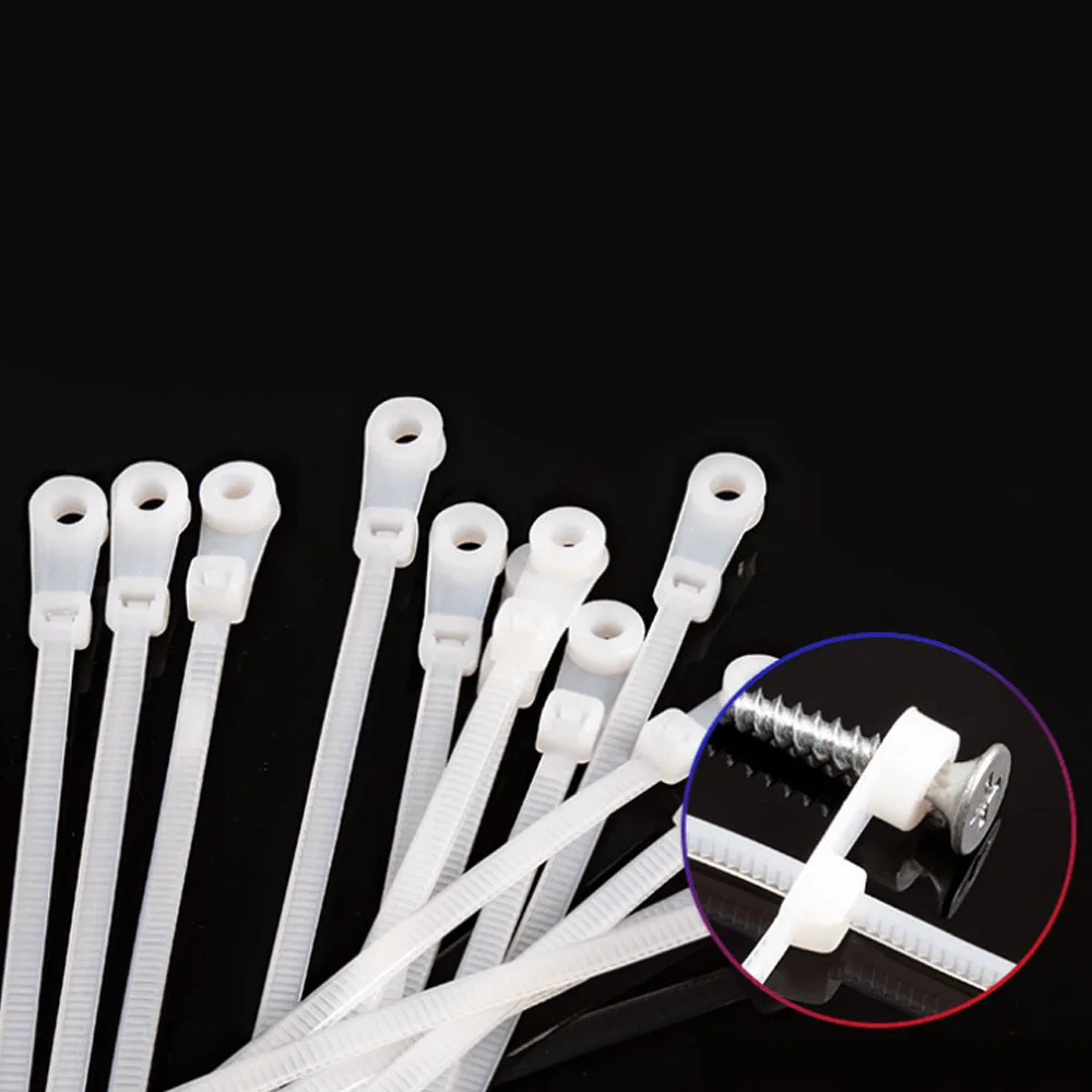 

100PCS 4x150/4x200mm Nylon cable zip ties with screw hole Mount Self locking Loop Wrap Bundle Ties Straps