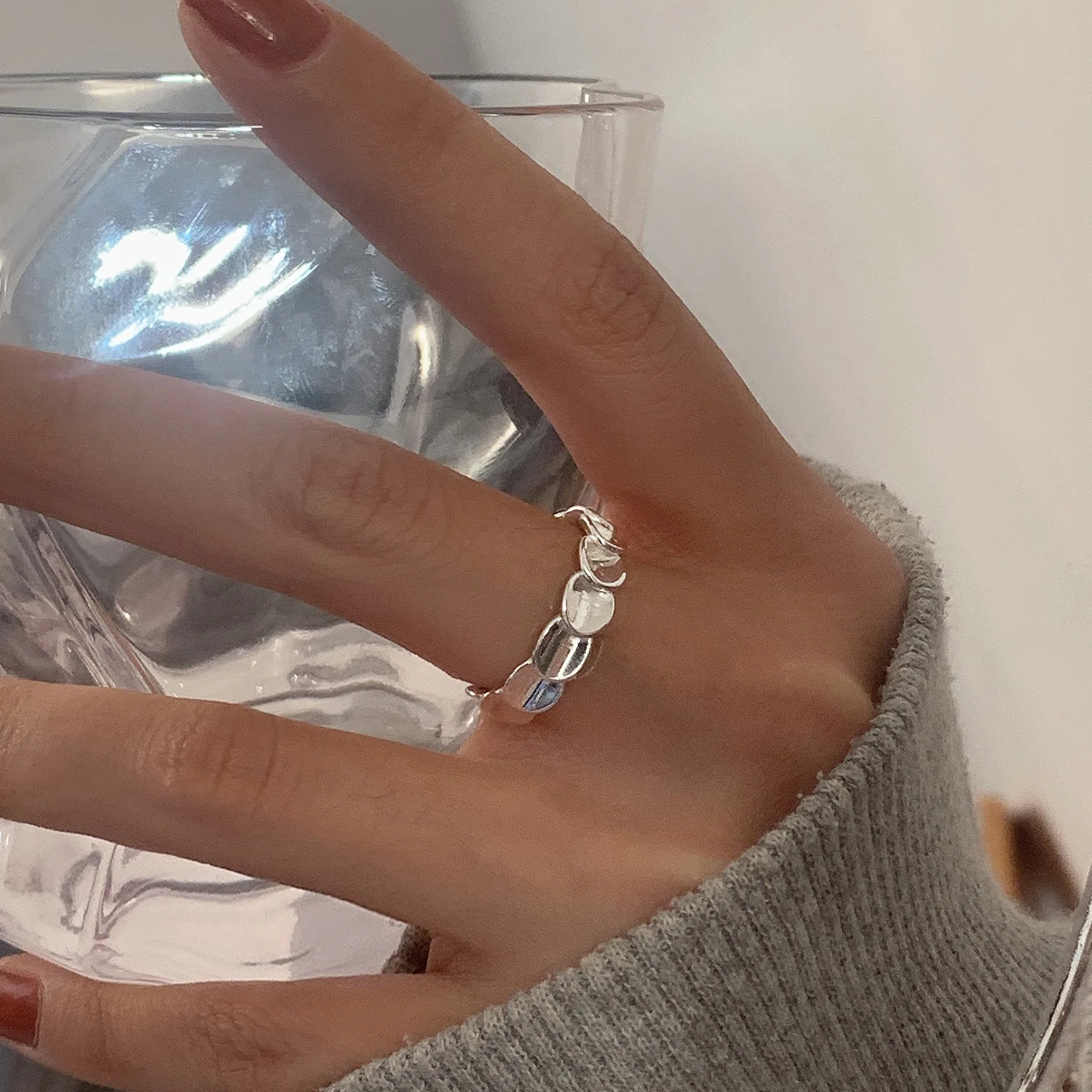 

FMILY Minimalist 925 Sterling Silver Scale Splicing Ring Retro Fashion Creative Hip Hop Jewelry for Girlfriend Gifts