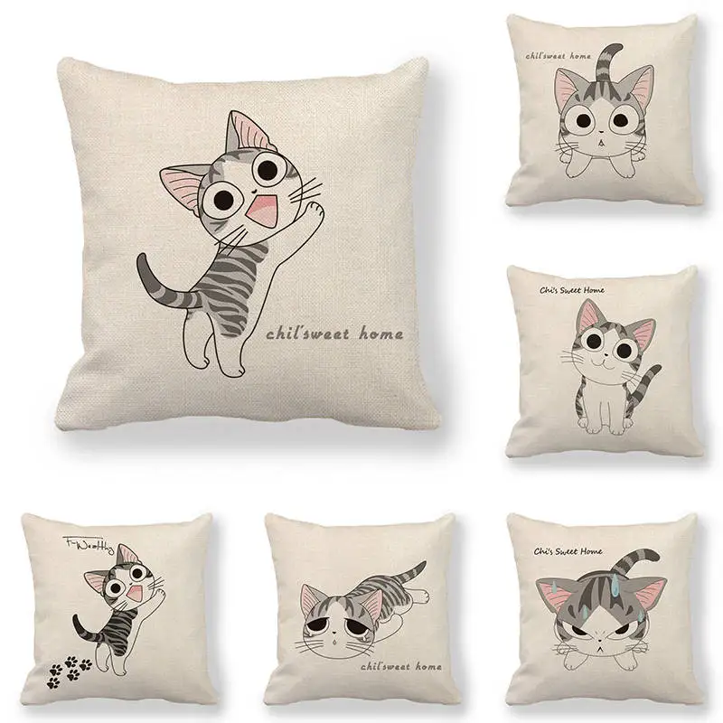 

New Cartoon Cat Linen Cushion Cover 45X45cm Pillow Case Home Decorative Pillows Cover For Sofa Car Cojines housse de coussin