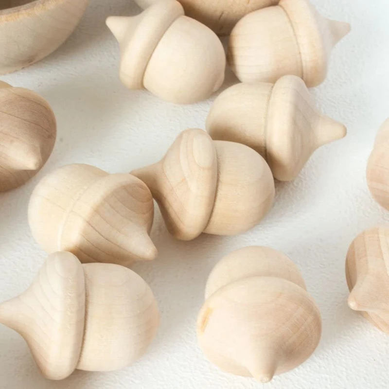 

Hot YO-Unfinished Wooden Wooden Acorn Natural Wood Counting and Sorting DCor Handicraft Kit DIY for Painting,Art Projects