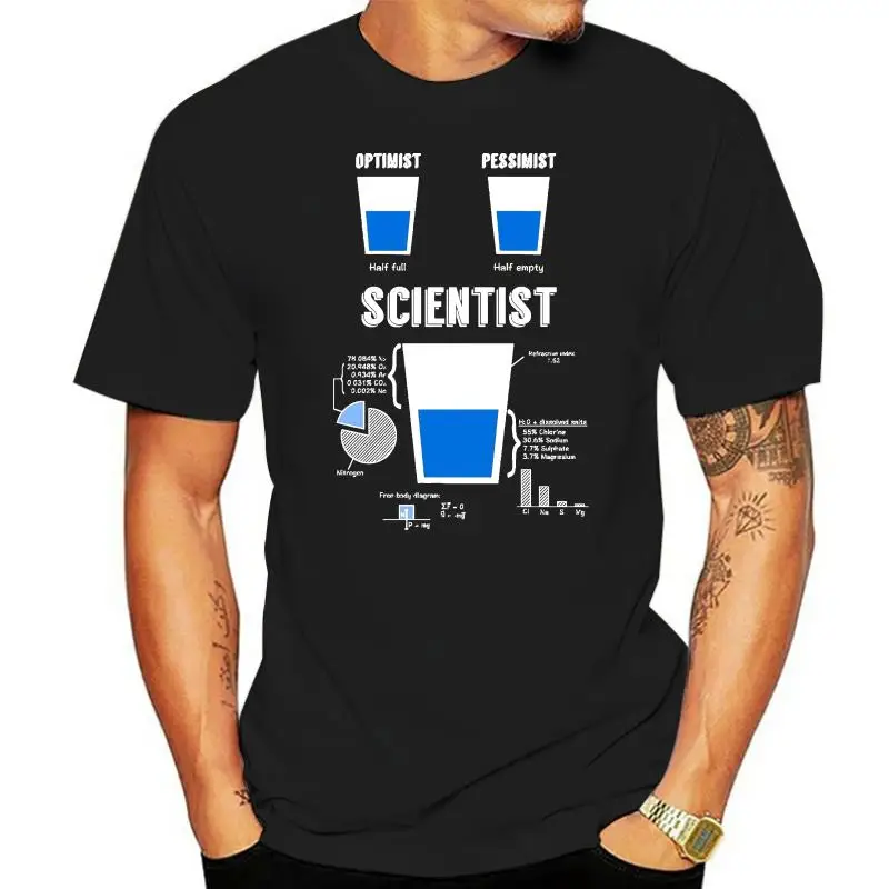 

t shirt divertente Ottimista pessimista SCIENTIS Science Fun gioco Divertente Fisica Ottimista tshirt uomini tee