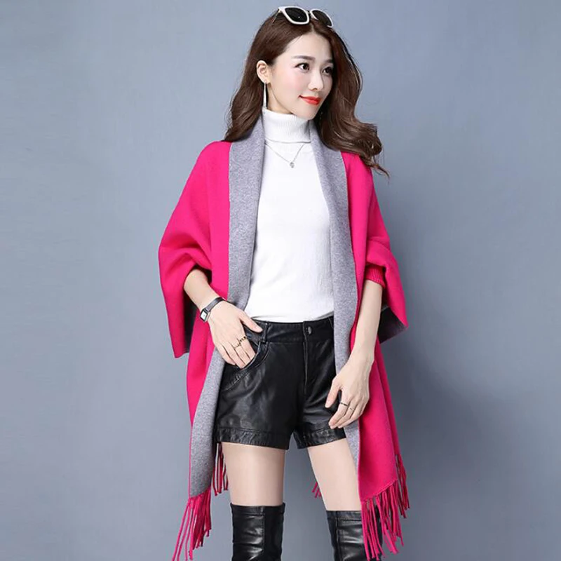 Женский свитер шаль пальто трикотажная с бахромой рукав летучая мышь женский