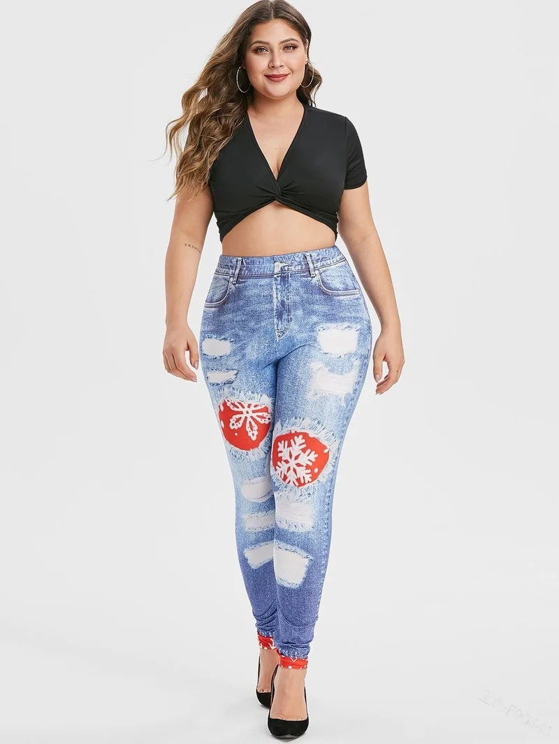 

WEPBEL Women Jeans Fashion Casual High Waist Ripped Skinny Hole Denim Pants Slim Fit Snowflake Patchwork Washed Pencil Trouser