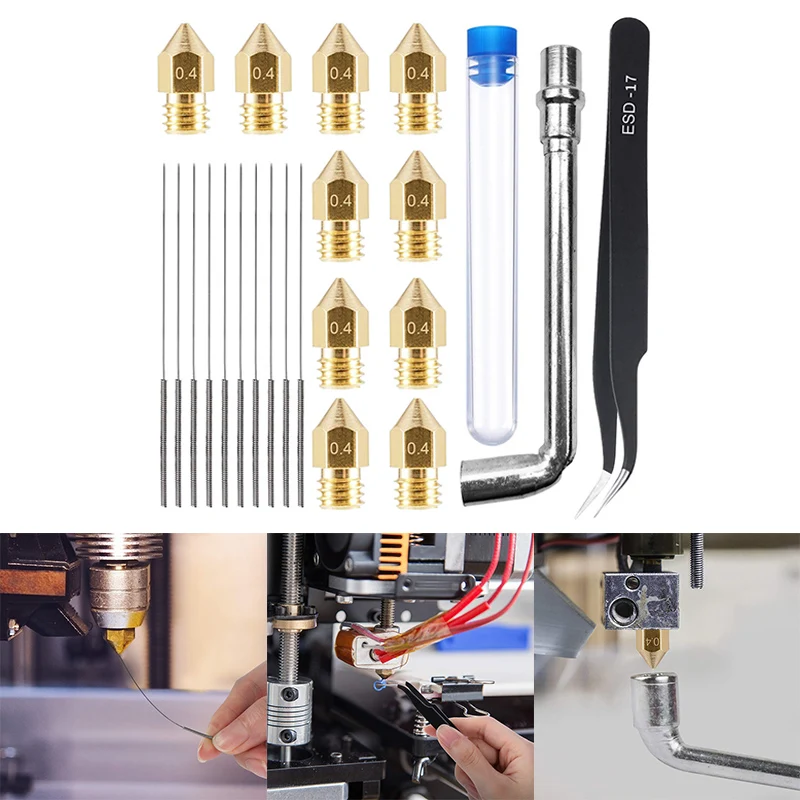 

22/23PCS 3D Printer Nozzle and Cleaning Kit Mk8 Nozzles 0.4mm Needles Tweezers Tool Kit